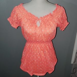 Bright Coral Polkadot Top